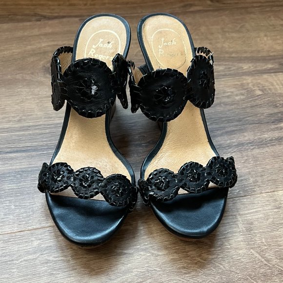 Jack Rogers Black Luccia Leather Wedge Sandal Sz 7.5 - Picture 3 of 12